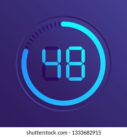 The 48 Minutes, Stopwatch Vector Icon, Digital Timer. Vector Digital Count Down Circle Board With Circle Time Pie Diagram. Watch Outline Style Design, Designed For Web And App.