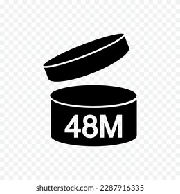48 month or 4 years PAO icon. Period after opening sign. Jar with open lid and 48M marking. Product freshness time. Cosmetic, shampoo, makeup validity label on transparent background