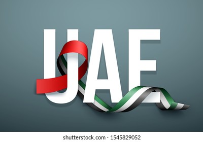 48 National day banner with realistic UAE ribbon flag. holiday illustration card 48 UAE National day Spirit of the union United Arab Emirates, Flat design Logo Anniversary Celebration Abu Dhabi Card