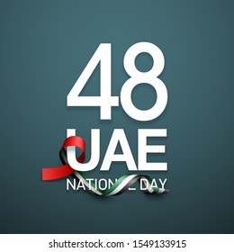 48 National day banner with realistic UAE ribbon flag. holiday illustration card 48 UAE National day Spirit of the union United Arab Emirates, Flat design Logo Anniversary Celebration Abu Dhabi Card