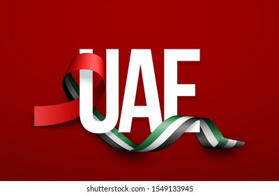 48 National day banner with realistic UAE ribbon flag. holiday illustration card 48 UAE National day Spirit of the union United Arab Emirates, Flat design Logo Anniversary Celebration Abu Dhabi Card