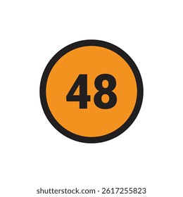 48 Number icon vector Orange Circle with Black design