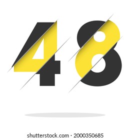 48 Nummernlogo-Design mit kreativem Cut und schwarzem Circle-Hintergrund. Kreatives Logo-Design.