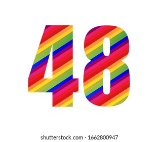 48 Number Rainbow Style Numeral Digit. Colorful Forty Eight Number Vector Illustration Design Isolated on White Background.