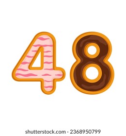 48 number sweet glazed doughnut vector illustration