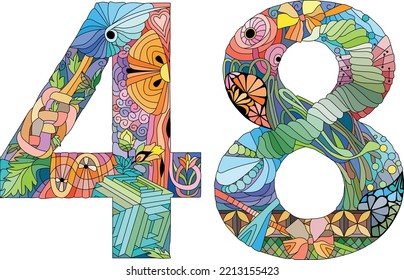 48 number vintage font. Engraving design. Vector illustration.