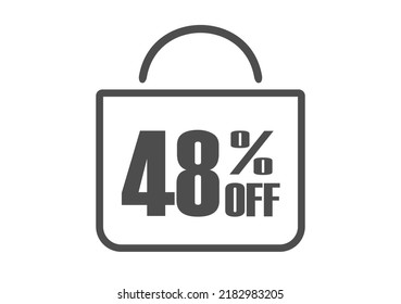 48 % Rabatt. Banner für Produkte und Dienstleistungen. Einkaufstasche, Vektorgrafik.