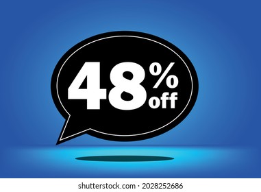 48% off - black and blue floating balloon - with blue background - banner for discount and reduction promotional offers