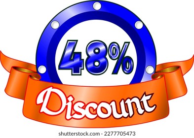 48% off, blue disk and orange ribbon, vector illustration for wholesale and retail, illustrative art, beautiful illustration, vector. God is good!
