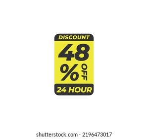 48% off coupon discount price tag product banner label vector art illustration. Isolated on White Background in yellow color