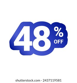 48% off. Discount number of percent sign in white and blue colors. Forty eight percent of discount. Symbol tag vector badge template. Sale offer price sign.