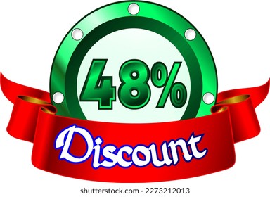 48% off, green disk and red ribbon, vector illustration for wholesale and retail, illustrative art, beautiful illustration, vector. God is good!