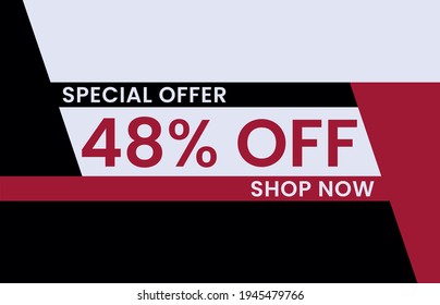 48% de descuento en el diseño de concepto moderno. Diseño de plantillas de banner de venta, oferta especial de venta masiva. Banner de oferta especial de fin de temporada