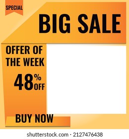 48% off. Orange and yellow. Folded paper style. Bottomless. ideal for promotions and offers