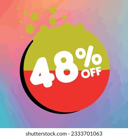 48% off per cent, percentage number in a colored circle, promotion, big sale, colorful background