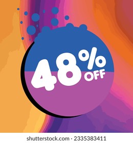48 % Rabatt auf %, Prozentzahl in einem farbigen Kreis, Werbung, Großverkauf, bunter Hintergrund