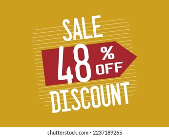 48% de descuento. Banner de descuento rojo con cuarenta y ocho por ciento. Promoción con reducción de precios para productos
