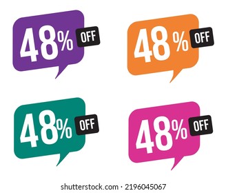 48 percent discount. purple, orange, green and pink balloons for promotions and offers. Vector Illustration on white background.