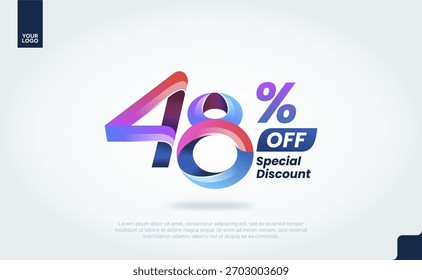 48 Percent Off Banner Vector with Modern 3D Gradient Typography for Sale Promotion