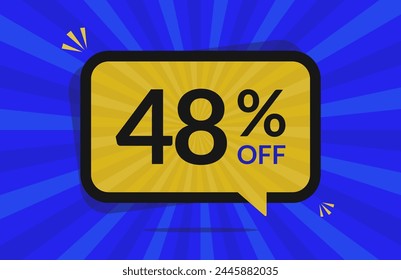 48 percent off. 48% discount. Blue and Yellow banner with floating balloon for promotions and offers.