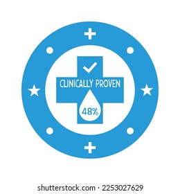 48% de ícono vector clínicamente probado. Insignia vectorial, probada clínicamente, aprobada. Icono de resultado garantizado clínicamente comprobado. Pegatina, etiqueta o vectores de sello.