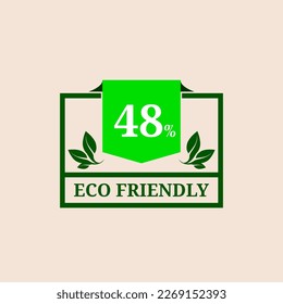 48% percentage Eco friendly stamp icons Vector illustration with Green organic plant leaf. Vector logo design