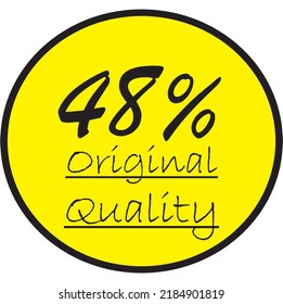48% percentage original quality circular sign label vector art illustration with fantastic font and yellow