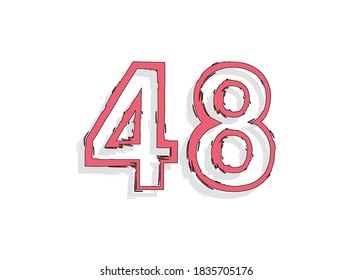 48 pink number, hand drawn brush stroke. Comic style design. For design element, logo, creative poster etc. Vector illustration 