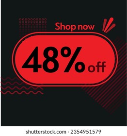 48% Shop now vector red and black elements black friday buy now online shop sticker marketing