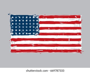 48 Star American Flat Flag- Vector Artistic Brush Strokes and Splashes. This is the flag of the USA during WWI, WWII and the Korean War. Grunge Illustration, all elements neatly on layers and groups. 