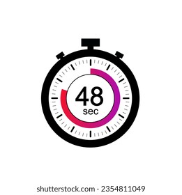 48 timer seconds symbol, 48 sec timer clock icon flat design isolated on white background.