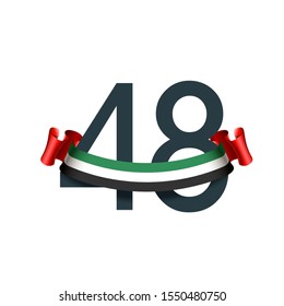 48 UAE National day banner with UAE flag isolated on white background. Spirit of the union United Arab Emirates, Flat design Logo Anniversary Celebration Abu Dhabi. 2 december 48 National day Card