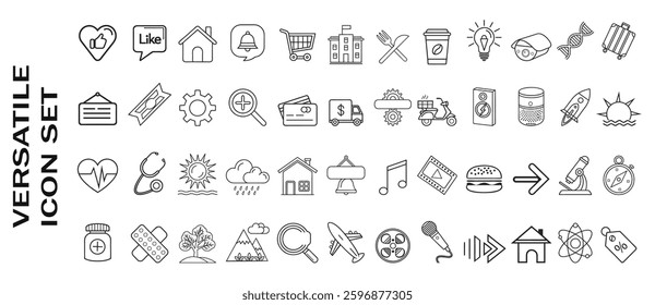 48 Universal Icons: A Complete Set for Various Industries A Diverse Collection of 48 Icons for Everyday Use