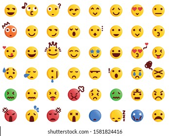 48 Various Emoticon Pack Collection In Modern Flat Style Vector. Emoji Icon Bundle.
