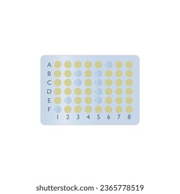 48 well microtray vector illustration. Microtiter tray, ELISA laboratory equipment simple yellow icon.