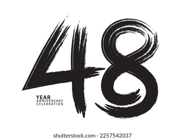 48 year anniversary celebration logotype black paintbrush vector, 48 number design, 48th Birthday invitation, anniversary template, logo number design vector, calligraphy font, typography logo