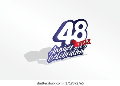 48 year anniversary, Italic Style with ribbon celebration logotype. Simple Blue color design isolated on Grey background - vector 