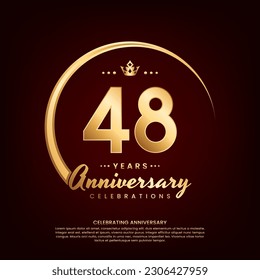 Diseño de plantilla de 48 años con número de oro y anillo para celebración de cumpleaños, invitación, afiche de banner, volante y tarjeta de saludo, plantilla vectorial