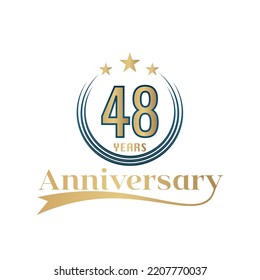 48 Year Anniversary Vector Template Design Illustration. Gold And Blue color design with ribbon