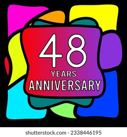 48 years anniversary, abstract colorful, hand made, for anniversary and anniversary celebration logo, vector design isolated on black background