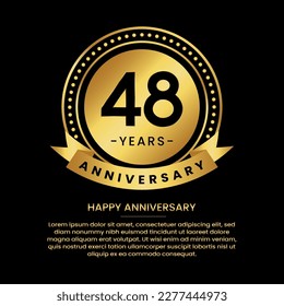 48 years anniversary banner with luxurious golden circles and halftone on a black background and replaceable text speech