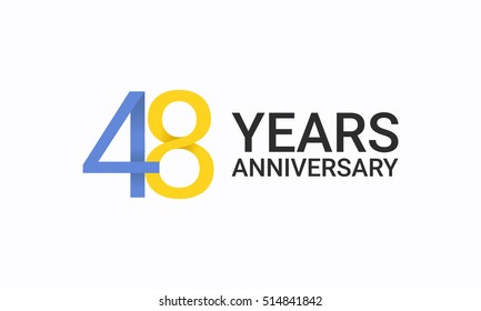 48 Years Anniversary, Birthday Symbols and Signs using  Flat and Simple Vector Design. Template Logo Celebration Isolated on White Background