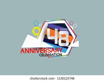 48 years anniversary celebration design with modern colorful hexagon. Vector illustration for use special celebration event