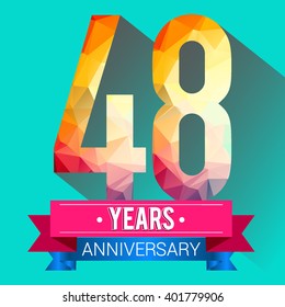 48 Years Anniversary Celebration Design, with gift box and balloons, red ribbon, Colorful polygonal logotype, Vector template elements for your birthday party.