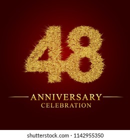 48 years anniversary celebration logotype. Logo gold pile of dry rice on red background. Number nest and fuzz gold foil.