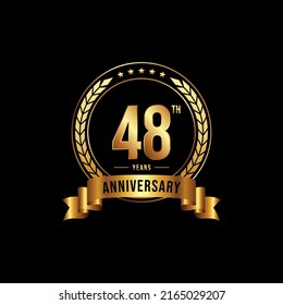 48 years anniversary celebration logotype with golden laurel and wreath, for booklet, leaflet, magazine, brochure poster, banner, web, invitation or greeting card. Vector illustrations.