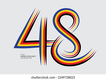 Celebración de 48 años logotipo vector de línea colorida, logo de 48º cumpleaños, número 48, plantilla de banner, elementos de plantilla de diseño vectorial para tarjeta de invitación y afiche. vector de diseño de número