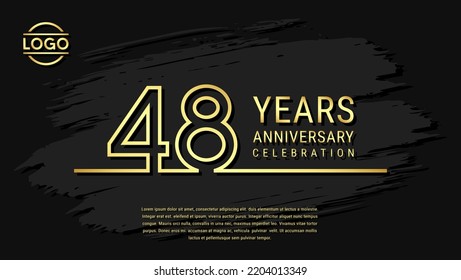 Celebración de 48 años, diseño de plantillas de celebración de aniversario con color dorado aislado en el fondo del pincel negro. ilustración de plantilla de vector
