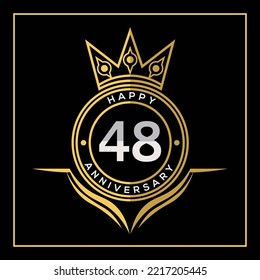 48 years anniversary design with crown  template. Vector and illustration. Anniversary logo.
