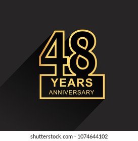 48 years anniversary design line style with square golden color for anniversary celebration event. isolated with black background
